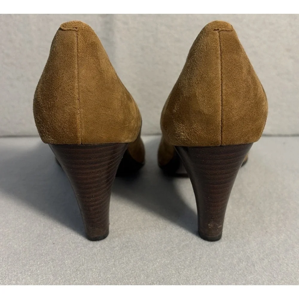 Sofft Camel Tan Suede Pumps Women 10M Block Heel Comfort Classic Dress Shoes
